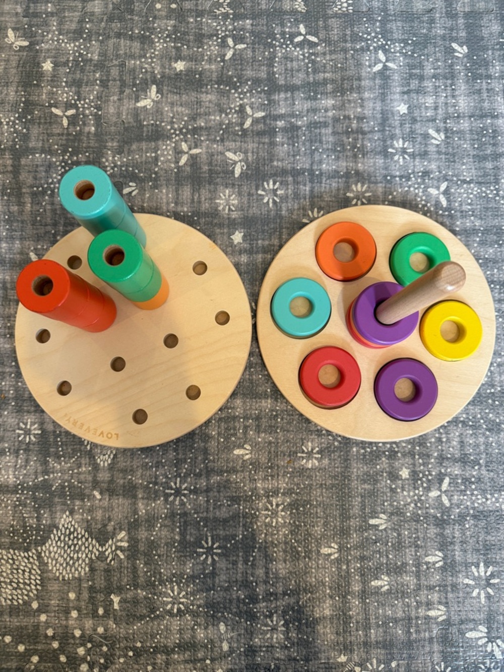 Lovevery Wooden Stacking Peg Toy & Hoop Stacker - Multicolor